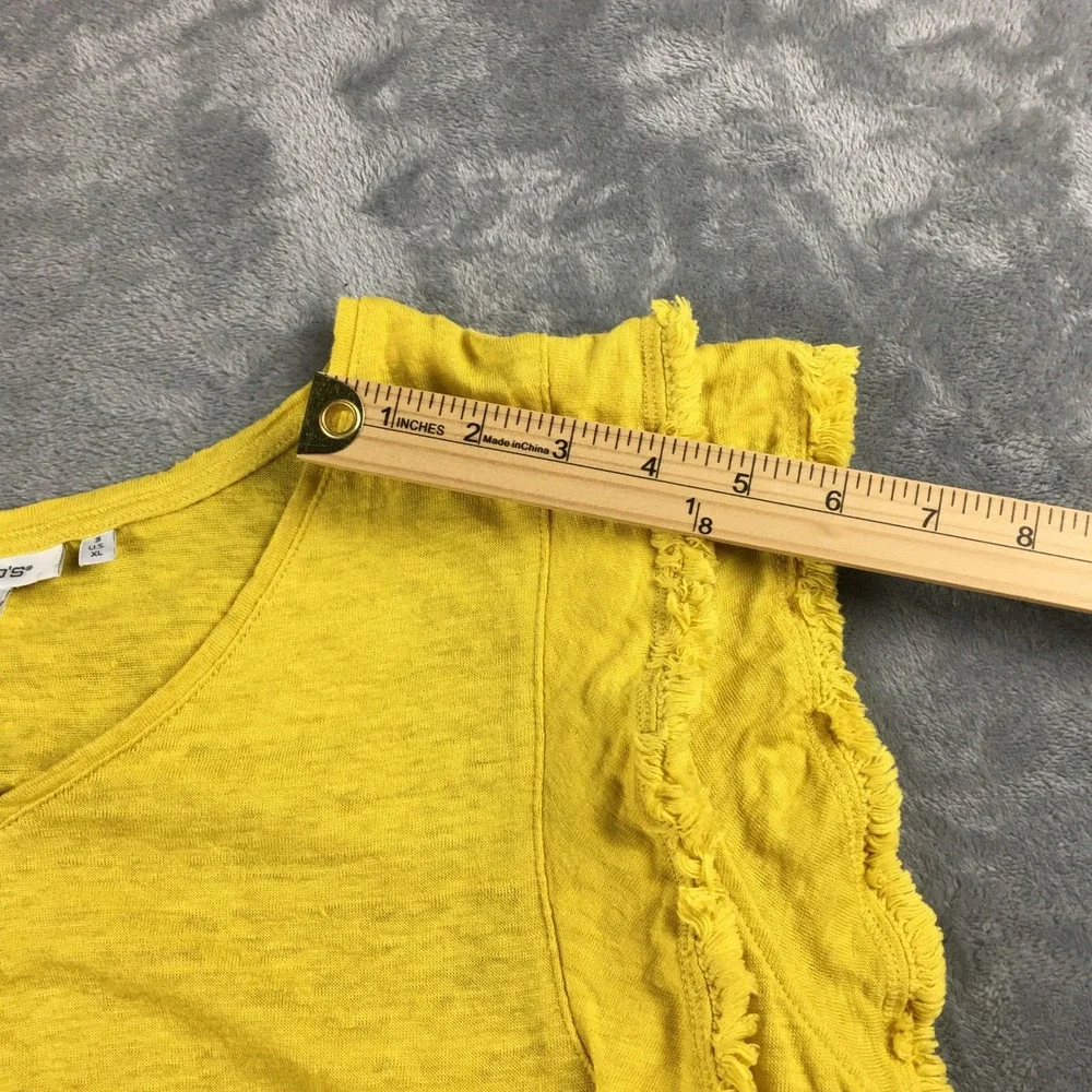 Chicos 100% Linen Yellow Top‎ XL Size 3 Fringe Trim  Boho Bright Summer Vacation